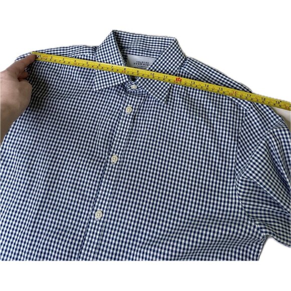charles tyrwhitt Plaid Button Down Shirt Blue Extra Slim Fit French Cuff 15.5/33 - Picture 5 of 7